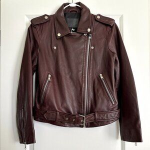 Women's NWT AG Adriano Goldschmied Leather Rory Moto Jacket in Spiced Rum Size M